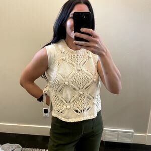 Zara Crochet Openwork Vest with Side Ties Women's Size M